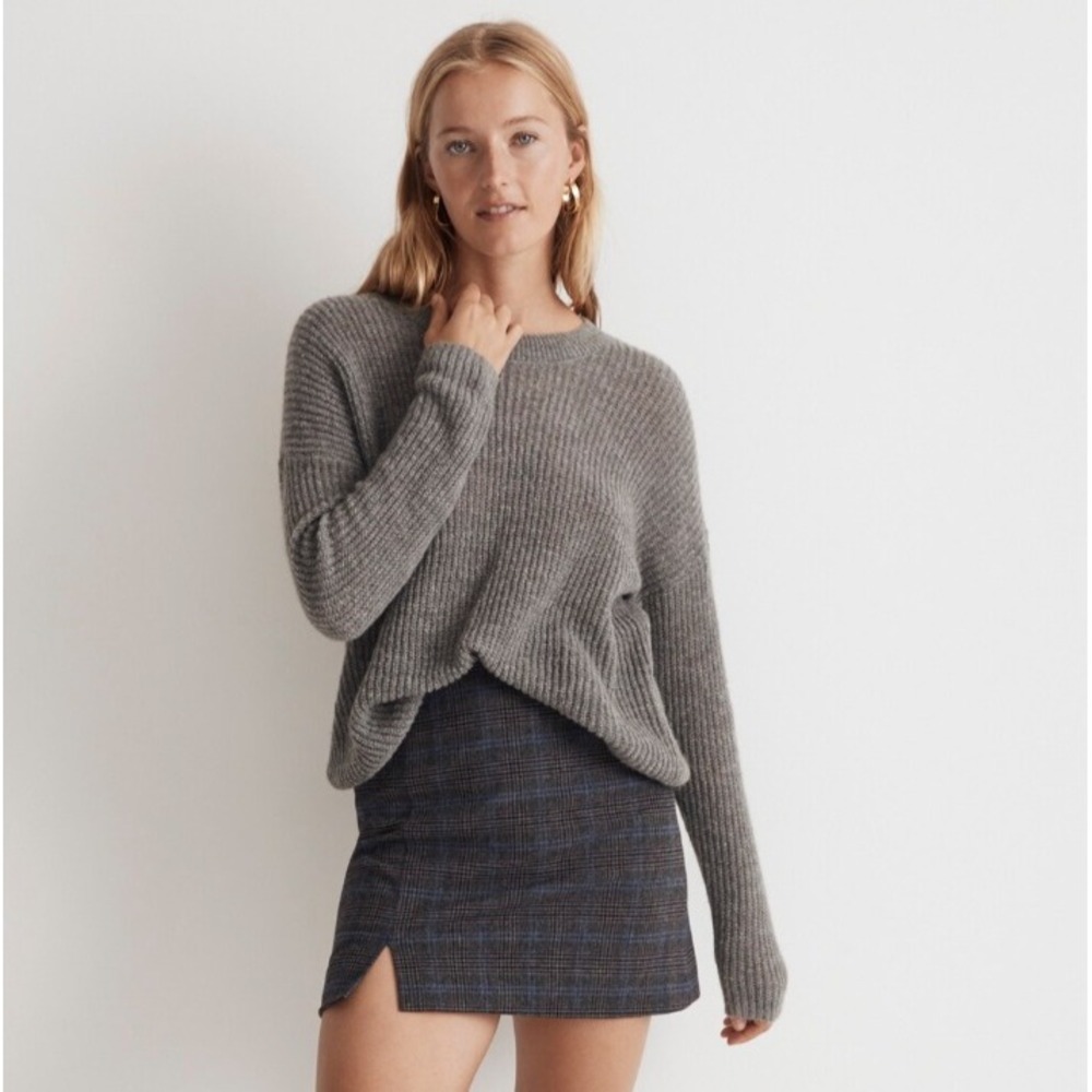 Madewell Grey Plaid Wool Blend Mini Skirt Front Slit Size 4